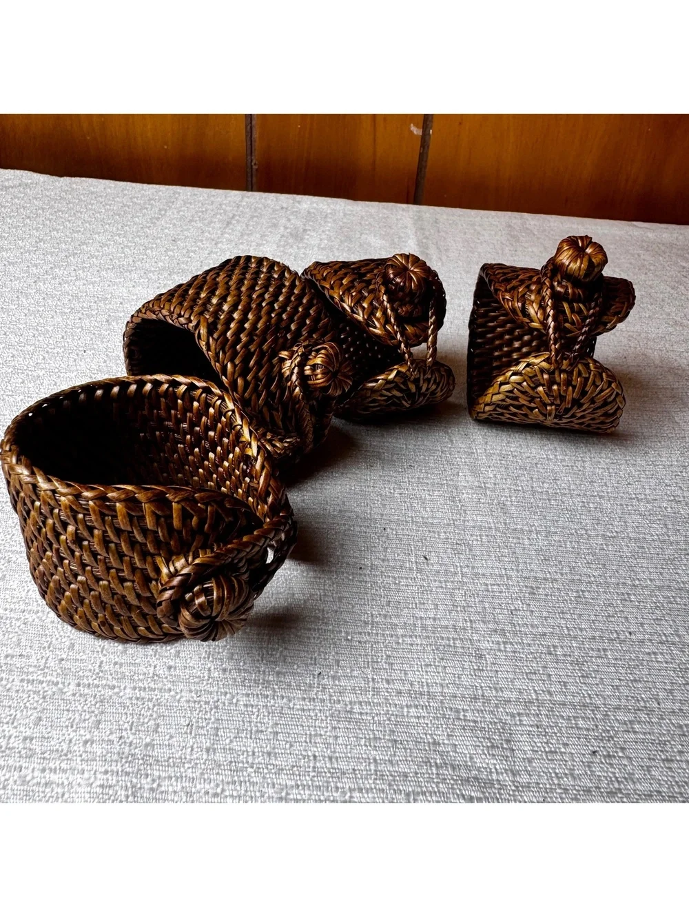 Set of 4 Vintage Woven Rattan Placemats 19.5x14 with 4 Matching Napkin Rings